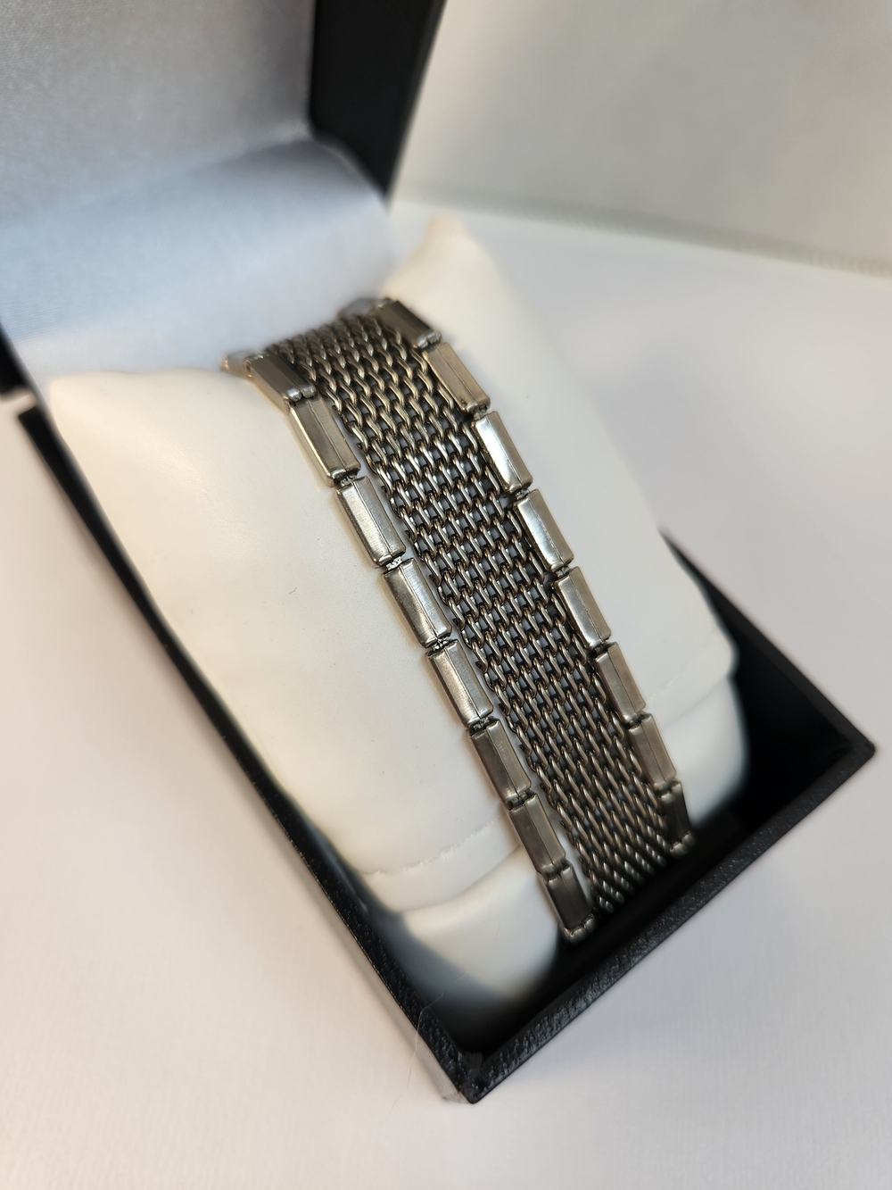 Very VTG Marked 750 Mesh & Bar Mixed Metal Bracelet 7.5"